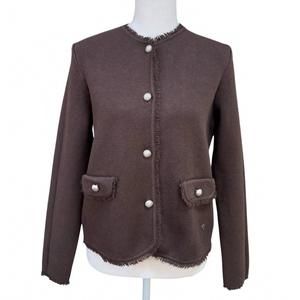 NEW MISS CARLA women's fringe edge cardigan jacket in chocolate